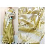 Lemon Yellow Colur Tissue Linen Handwoven Saree With Blouse Piece