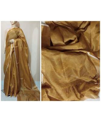 Bronze Colur Tissue Linen Handwoven Saree With Blouse Piece 2