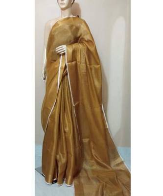 Bronze Colur Tissue Linen Handwoven Saree With Blouse Piece 1