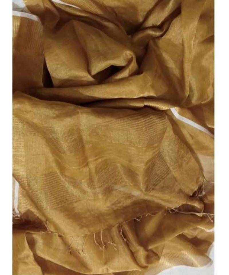 Bronze Colur Tissue Linen Handwoven Saree With Blouse Piece