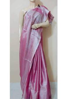 Pink Colur Tissue Linen Handwoven Saree With Blouse Piece