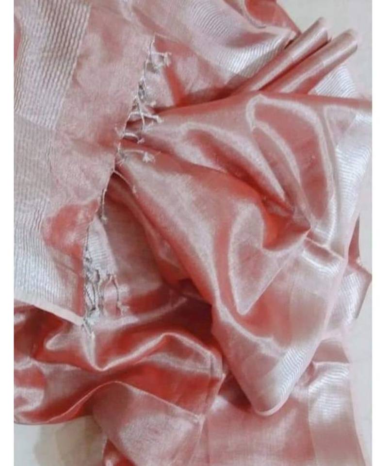 Peach Colur Tissue Linen Handwoven Saree With Blouse Piece