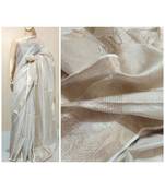 Silver Tissue Linen Handwoven Saree With Blouse Piece