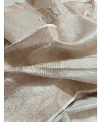 Silver Tissue Linen Handwoven Saree With Blouse Piece 2