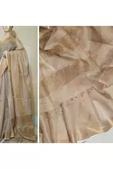 Cream Colour Linen Handwoven Saree With Blouse Piece