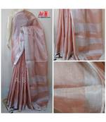Peach Colur Tissue Linen Handwoven Saree With Blouse Piece