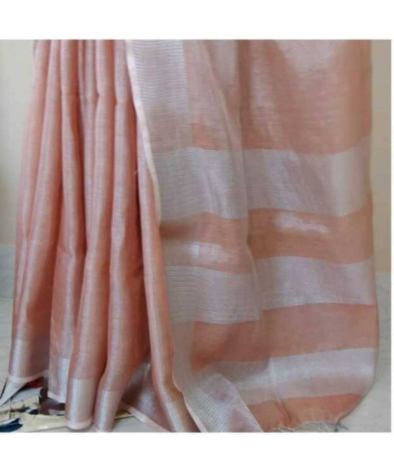Peach Colur Tissue Linen Handwoven Saree With Blouse Piece
