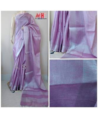Light Purple Colur Tissue Linen Handwoven Saree With Blouse Piece 1