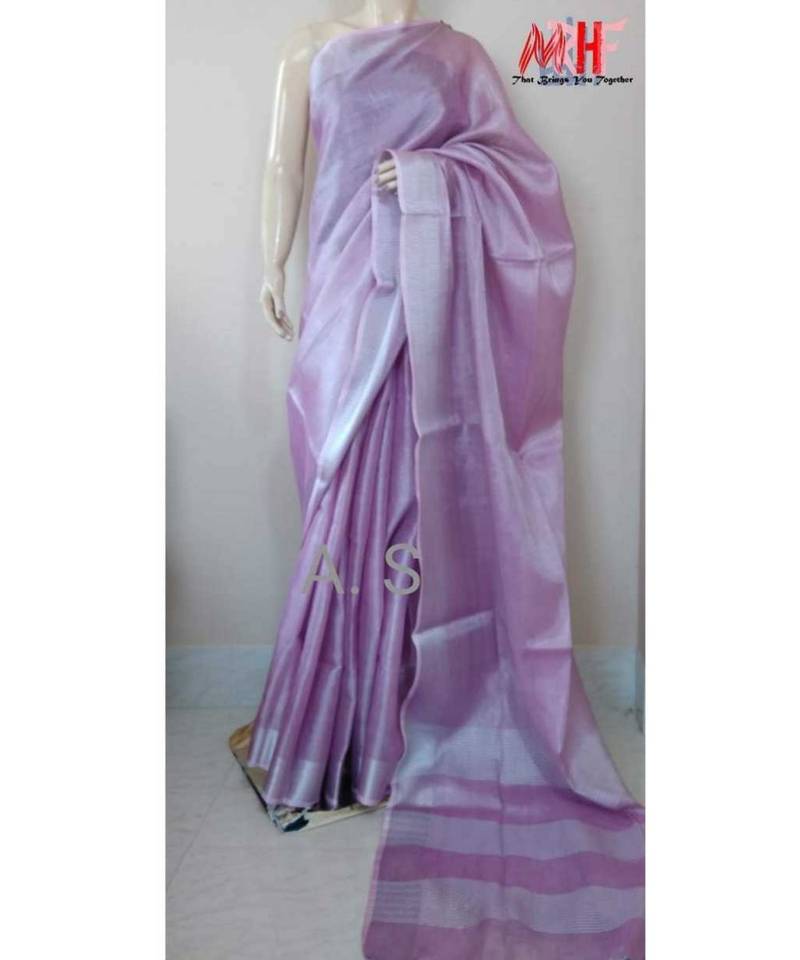 Light Purple Colur Tissue Linen Handwoven Saree With Blouse Piece