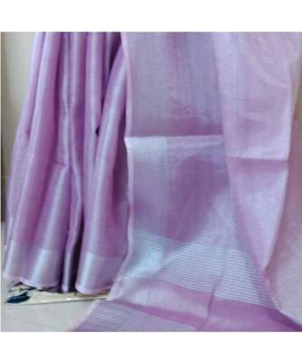 Light Purple Colur Tissue Linen Handwoven Saree With Blouse Piece 3