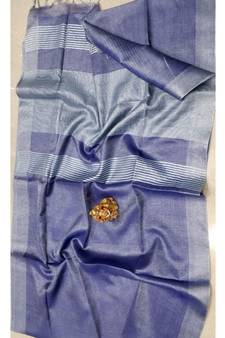 Blue Colur Tissue Linen Handwoven Saree With Blouse Piece