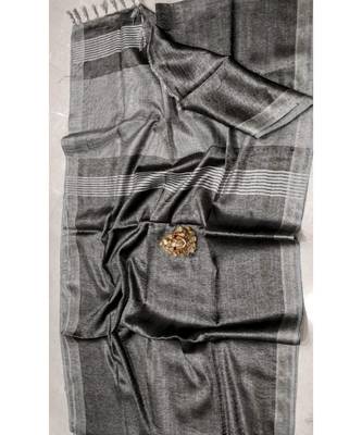 Black Colur Tissue Linen Handwoven Saree With Blouse Piece 1