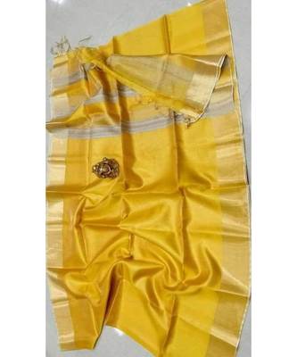Yellow Colur Tissue Linen Handwoven Saree With Blouse Piece 1