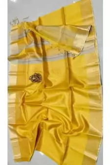 Yellow Colur Tissue Linen Handwoven Saree With Blouse Piece