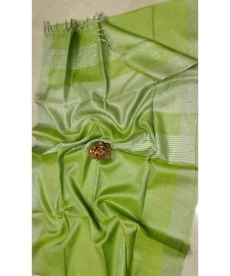 Green Colur Tissue Linen Handwoven Saree With Blouse Piece 1