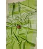 Green Colur Tissue Linen Handwoven Saree With Blouse Piece
