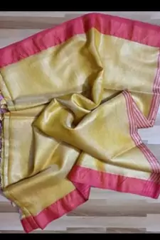 Tissue Linen Handwoven Saree With Contrast Border And Blouse Piece