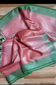 Tissue Linen Handwoven Saree With Contrast Border And Blouse Piece