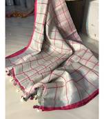 Check Tissue Linen Handwoven Saree With Contrast Border And Blouse Piece