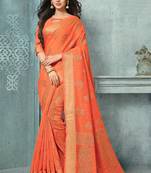 Orange woven faux jute saree with blouse