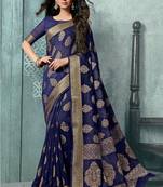 Blue woven faux jute saree with blouse