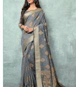 Grey woven faux jute saree with blouse