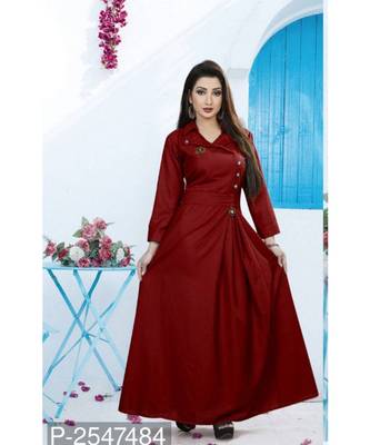 Maroon  Plain Cotton Stitched Party Wear Gown 1