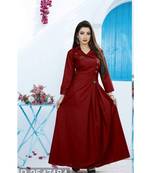 Maroon  Plain Cotton Stitched Party Wear Gown