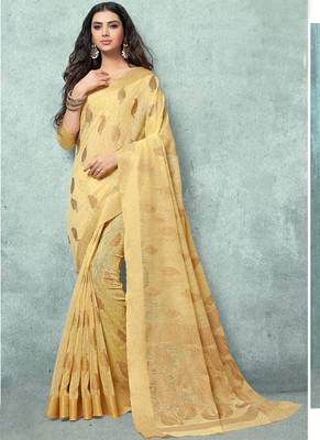 Cream Woven Faux Jute Saree With Blouse 1