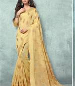Cream Woven Faux Jute Saree With Blouse