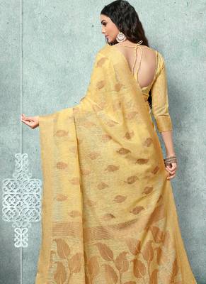 Cream Woven Faux Jute Saree With Blouse 3