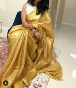 Golden Tissue Linen Handwoven Saree And Blouse Piece