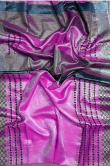 Ikkat Tissue Linen Handwoven Saree And Blouse Piece
