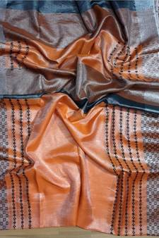 Ikkat Tissue Linen Handwoven Saree And Blouse Piece