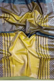Ikkat Tissue Linen Handwoven Saree And Blouse Piece