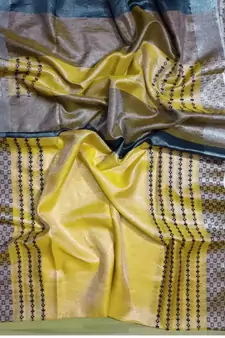 Ikkat Tissue Linen Handwoven Saree And Blouse Piece