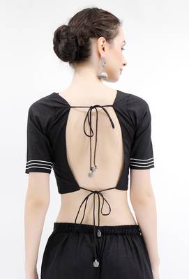 Black Rabari Cotton Backless Padded Blouse 4