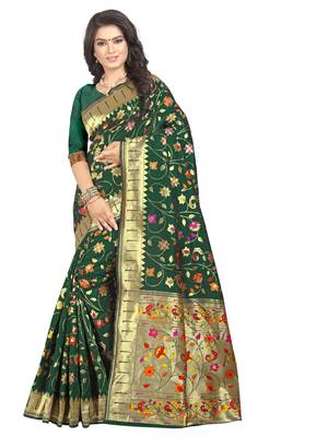 Green woven banarasi  saree with blouse 1