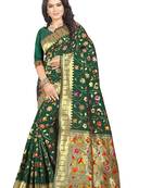 Green woven banarasi  saree with blouse