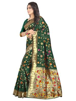 Green woven banarasi  saree with blouse 2