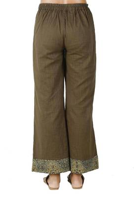 Khaki Green Cotton Slub Ajrakh Palazzo 3