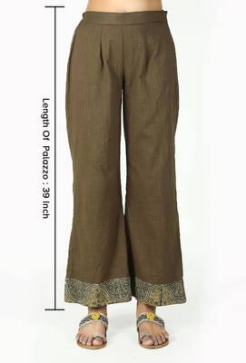 Khaki Green Cotton Slub Ajrakh Palazzo 4