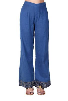 Glacial Blue Cotton Slub Ajrakh Palazzo 1