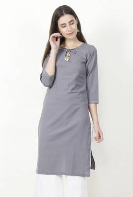 grey Cotton Flex Straight Fit Kurta 1