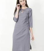 grey Cotton Flex Straight Fit Kurta