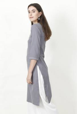 grey Cotton Flex Straight Fit Kurta 2