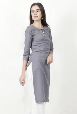 grey Cotton Flex Straight Fit Kurta 3