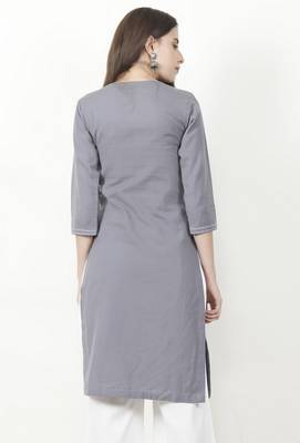 grey Cotton Flex Straight Fit Kurta 4