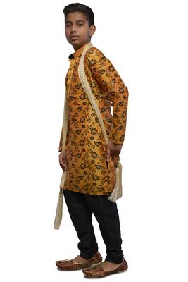 Orange printed dupion silk boys-kurta-pyjama 3