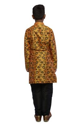 Orange printed dupion silk boys-kurta-pyjama 4